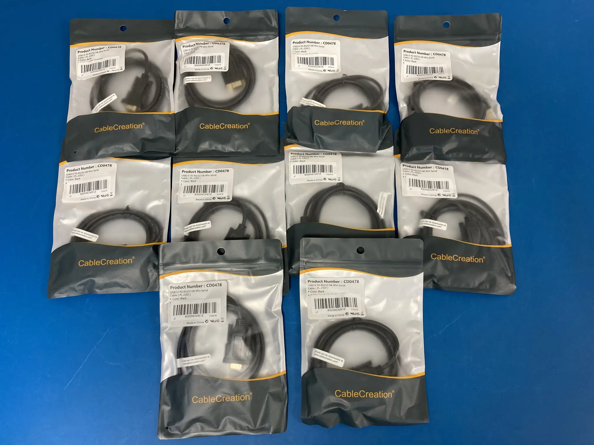 【RL-913】ケーブルクリエーション CableCreation USB(M) to RS232(F) DB 9Pin Serial Cable 2m（PL2303内蔵）10本 CD0478