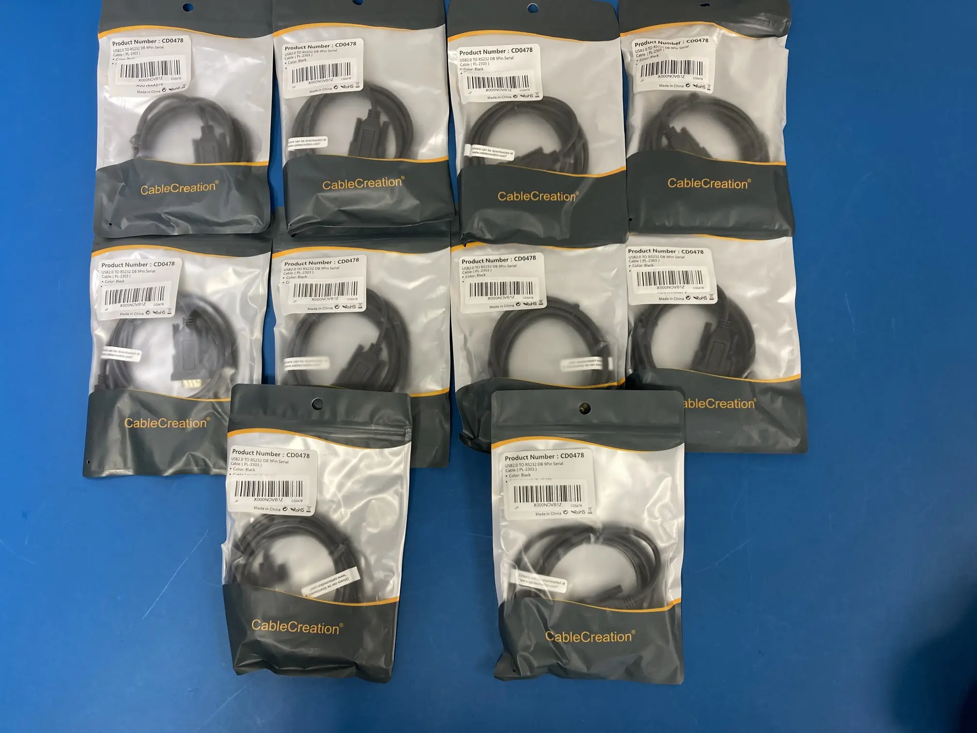 【RL-914】ケーブルクリエーション CableCreation USB(M) to RS232(F) DB 9Pin Serial Cable 2m（PL2303内蔵）10本 CD0478