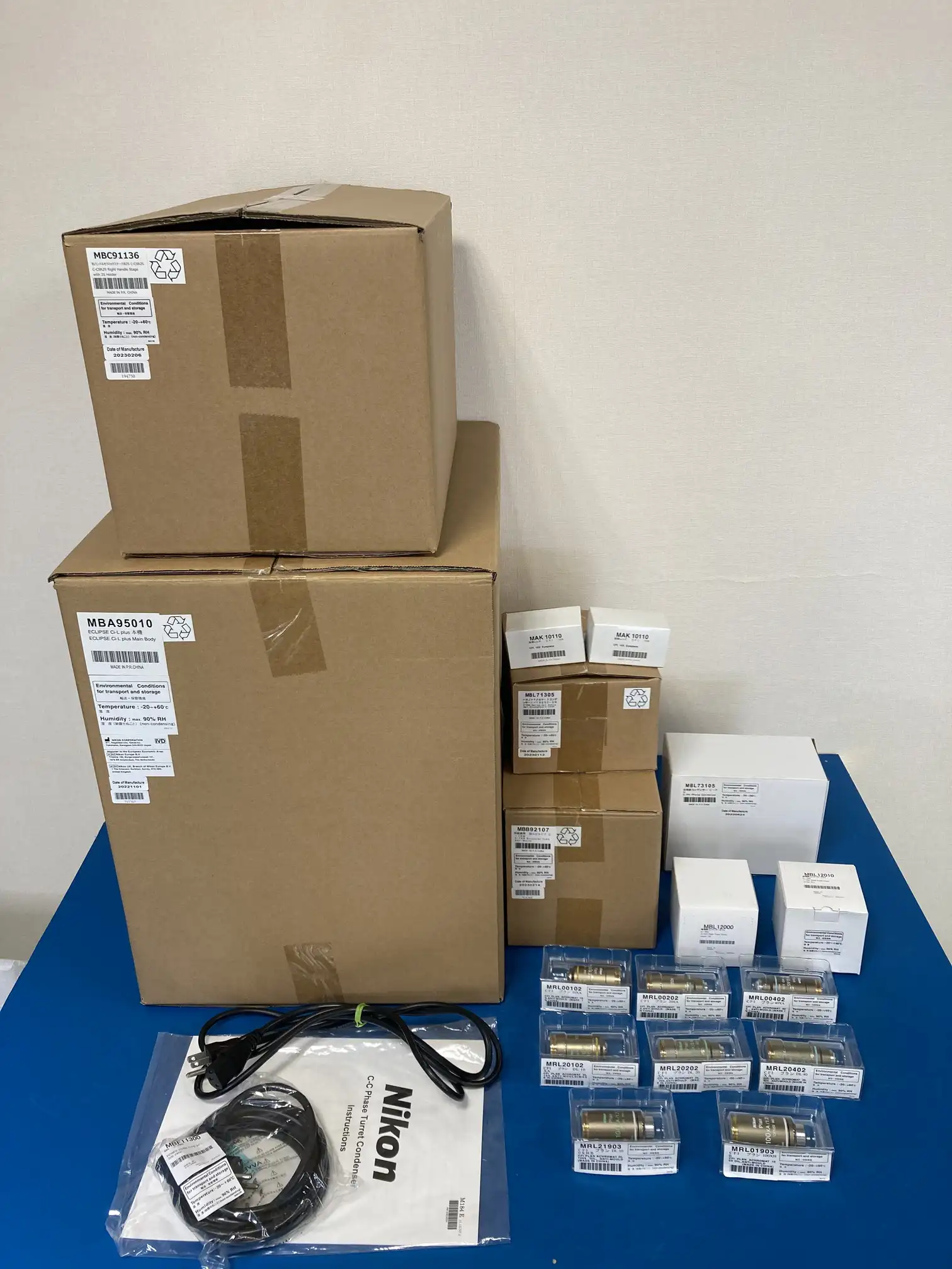 【RL-931】Nikon ECLIPSE 正立顕微鏡 Ci-L Plus LED 暗視野2種・位相差・ハネノケ・対物レンズ8本 ☆新品未組立